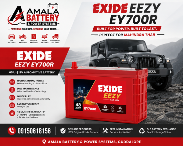 Exide EEZY EY700R battery for Mahindra Thar